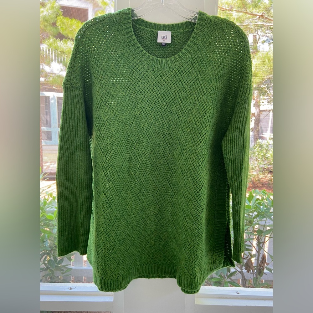 CAbi green basket weave pullover sweater.